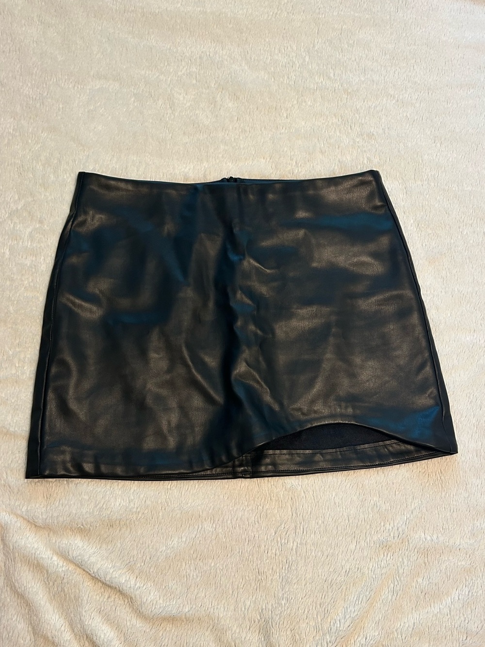 Stradivarius Black Faux Leather Mini Skirt with Curved Hem